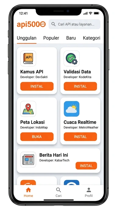 Tampilan katalog aplikasi api5000
