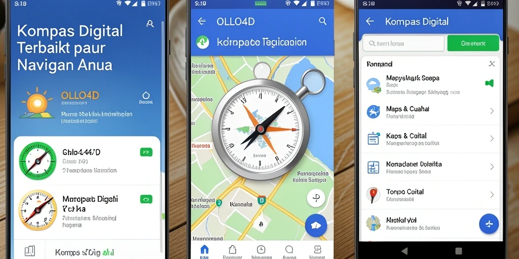 Antarmuka utama OLLO4D menampilkan kompas digital yang akurat dan informatif.