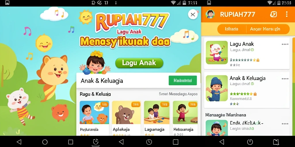 Screenshot antarmuka RUPIAH777 menampilkan fungsi Lagu Anak.