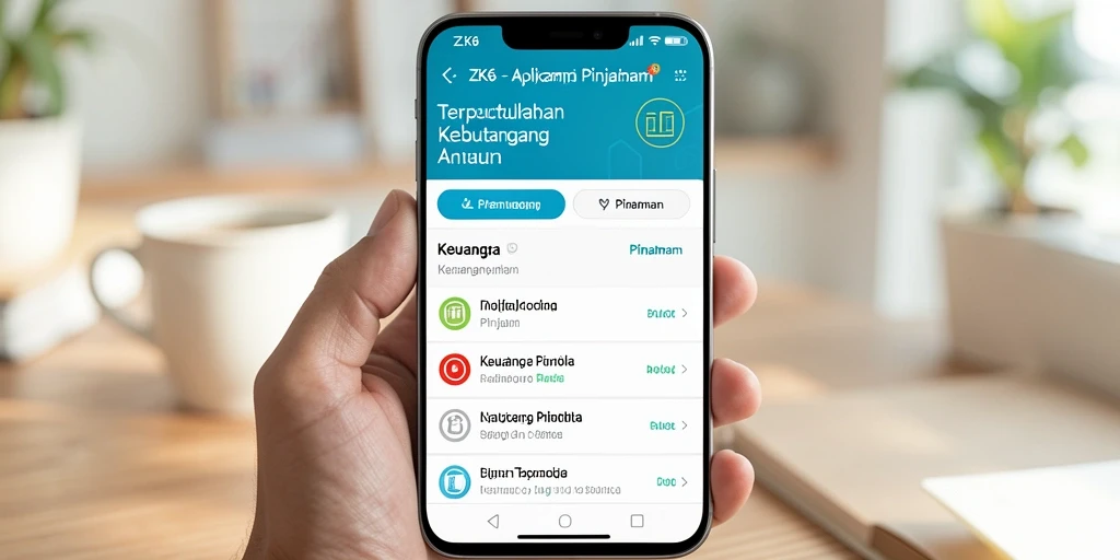 Antarmuka aplikasi ZK6 menampilkan fitur pinjaman yang mudah digunakan.